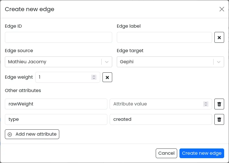 Edge creation modal