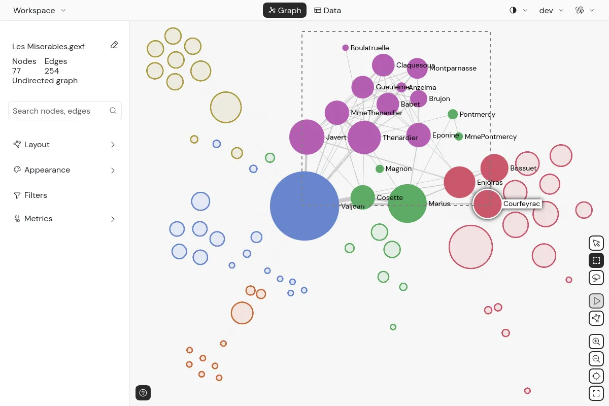 Marquee selection in a graph in Gephi Lite