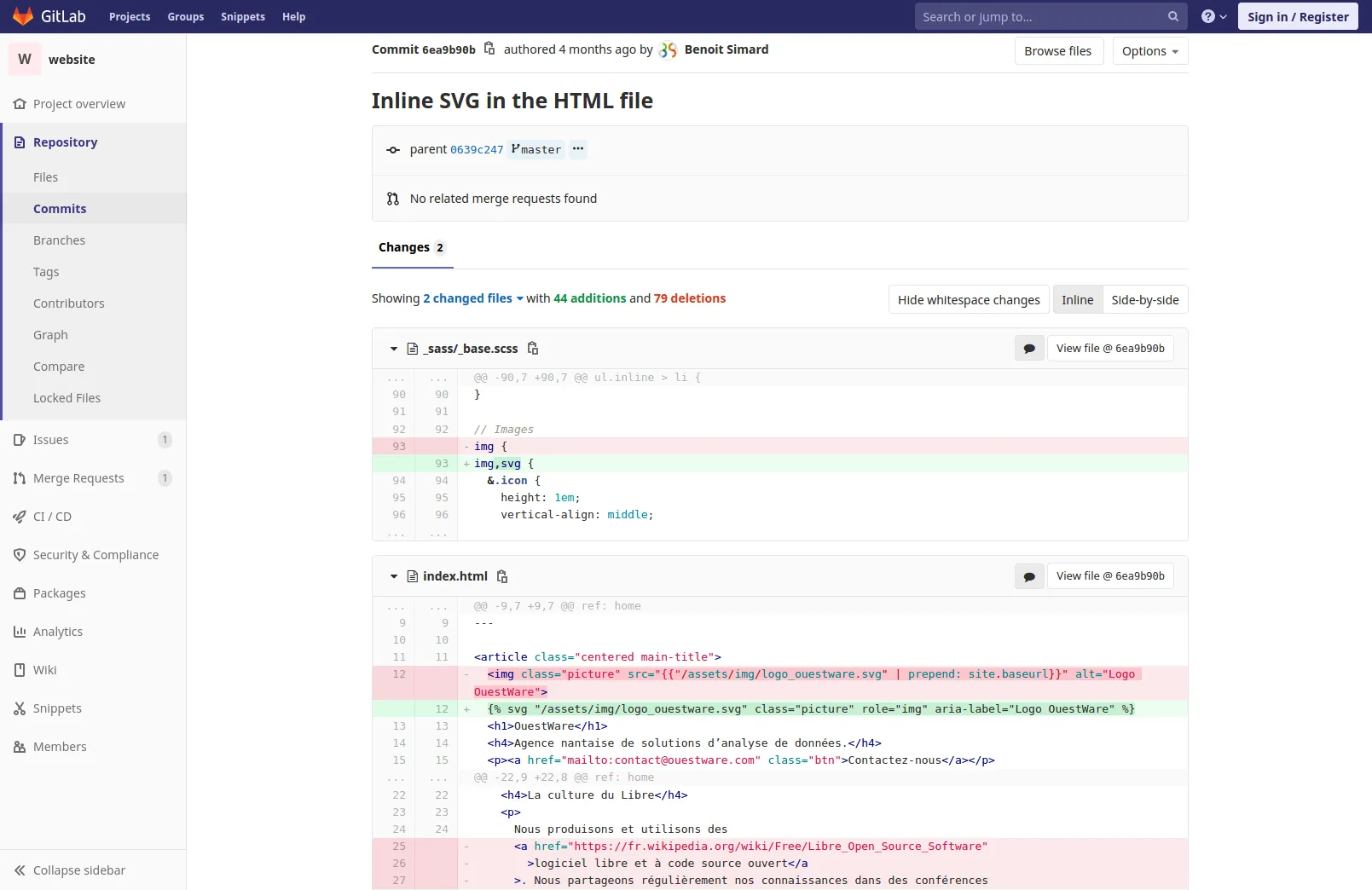 capture d&#x27;écran gitlab