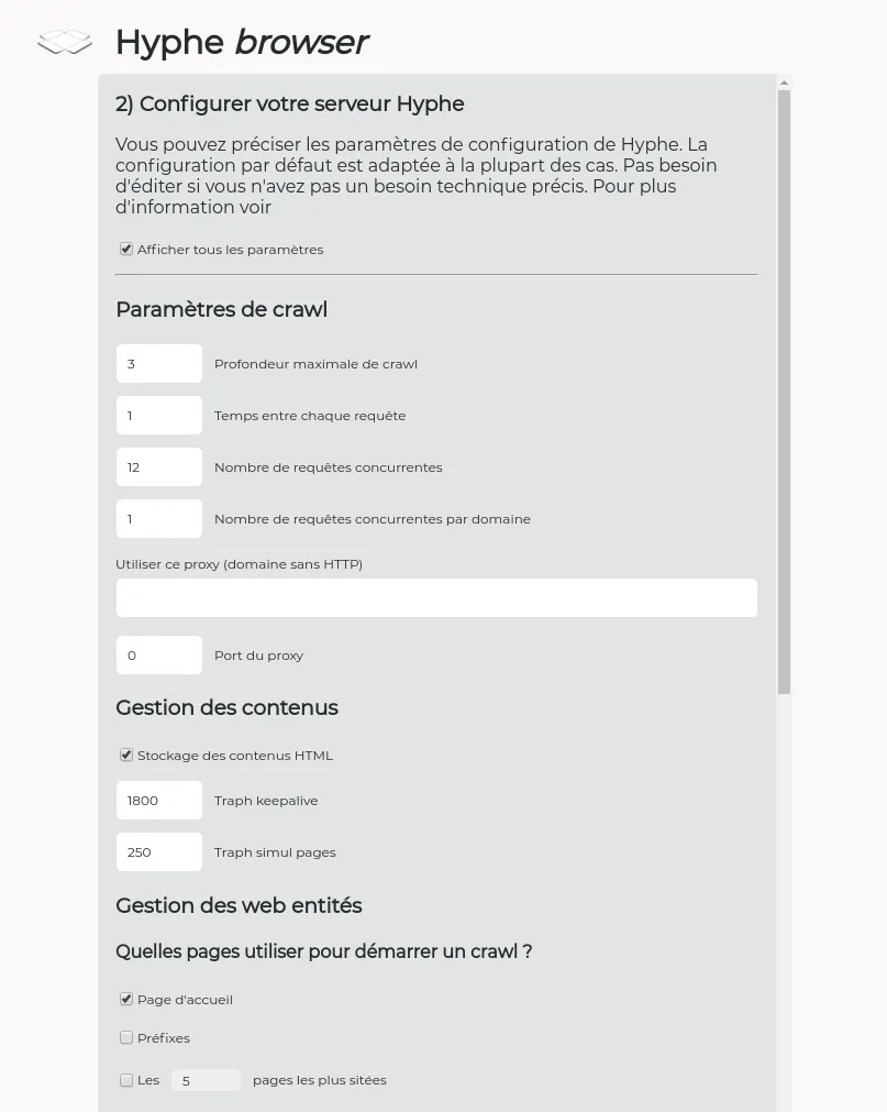 Hyphe server to be deployed configuration (Hyphe Browser)