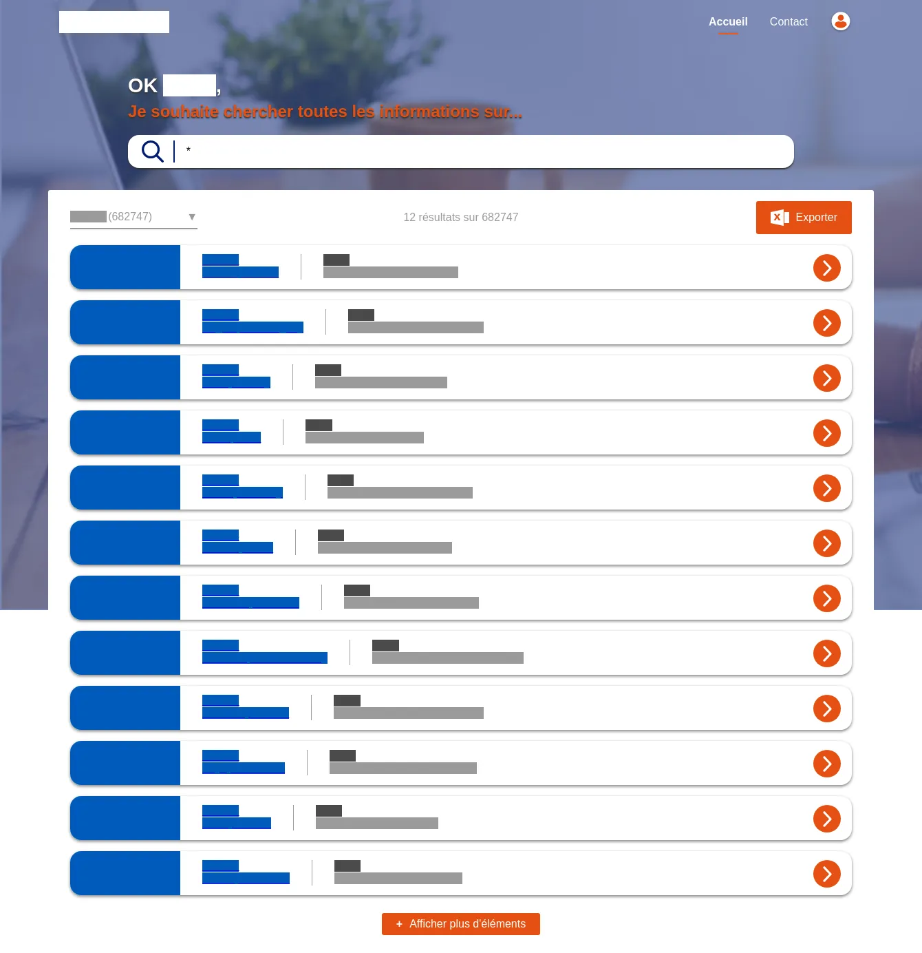 Search page, through the different node types