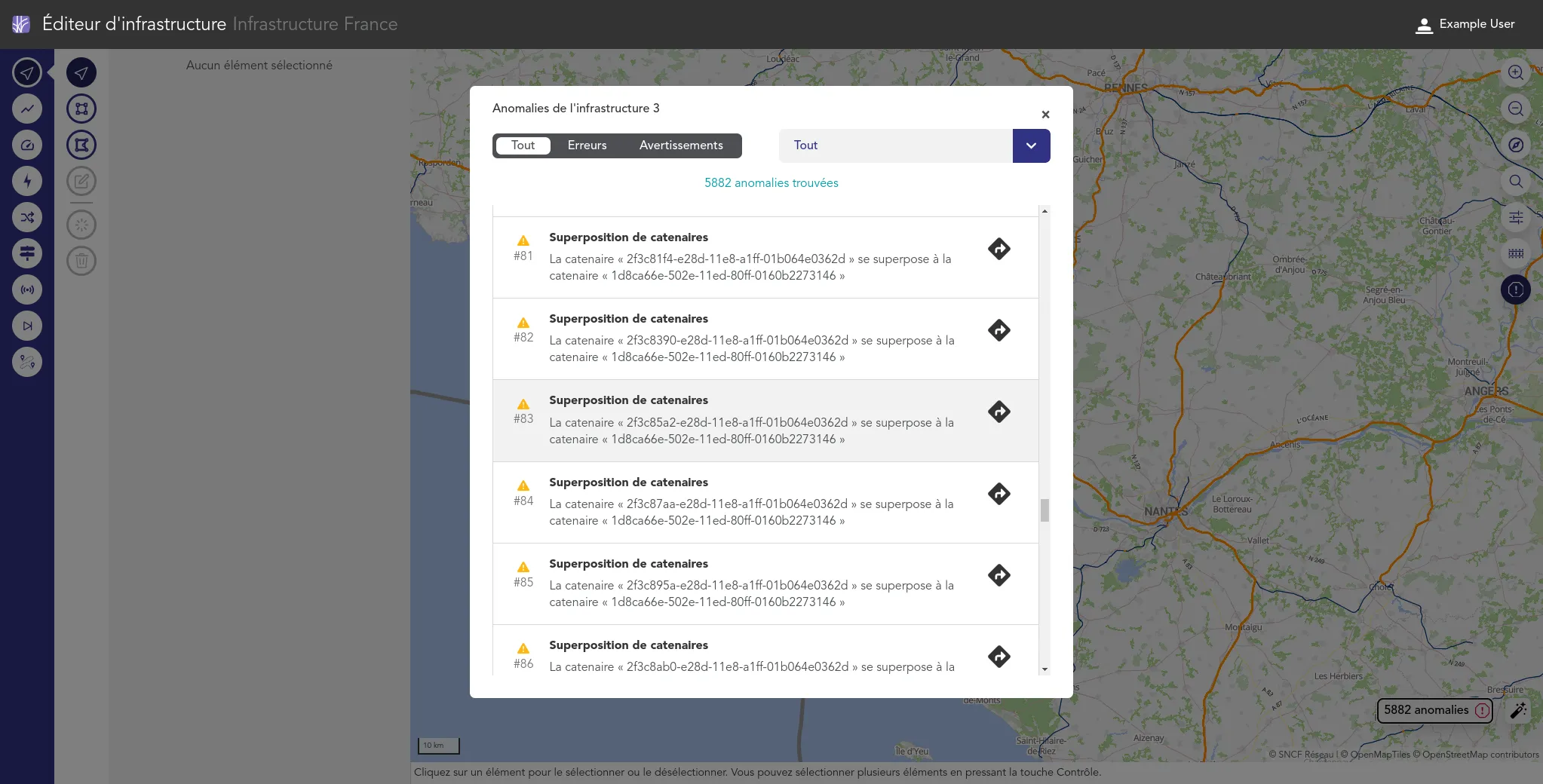 The editor reveals and allow to correct the infrastructure digital twin anomalies which block simulations to be run correctly. The application embed specific algorithms which can often ease those corrections.