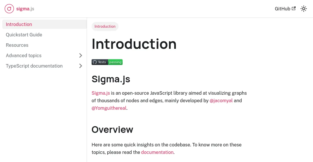 sigmajs.org/docs La page d'accueil de la nouvelle documentation de sigma